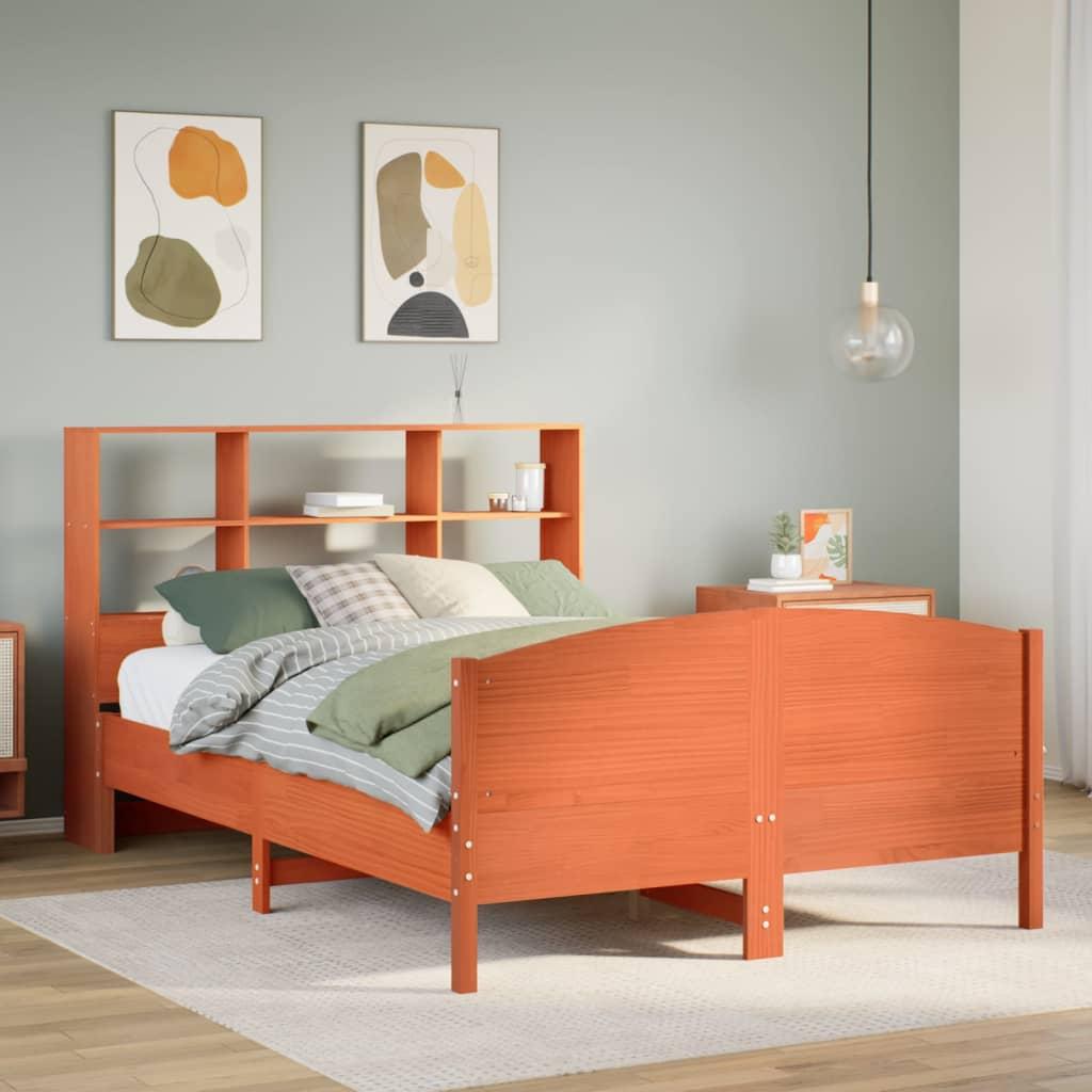 Seng med reol uden madras 140x200cm massivt fyrretræ gyldenbrun billede