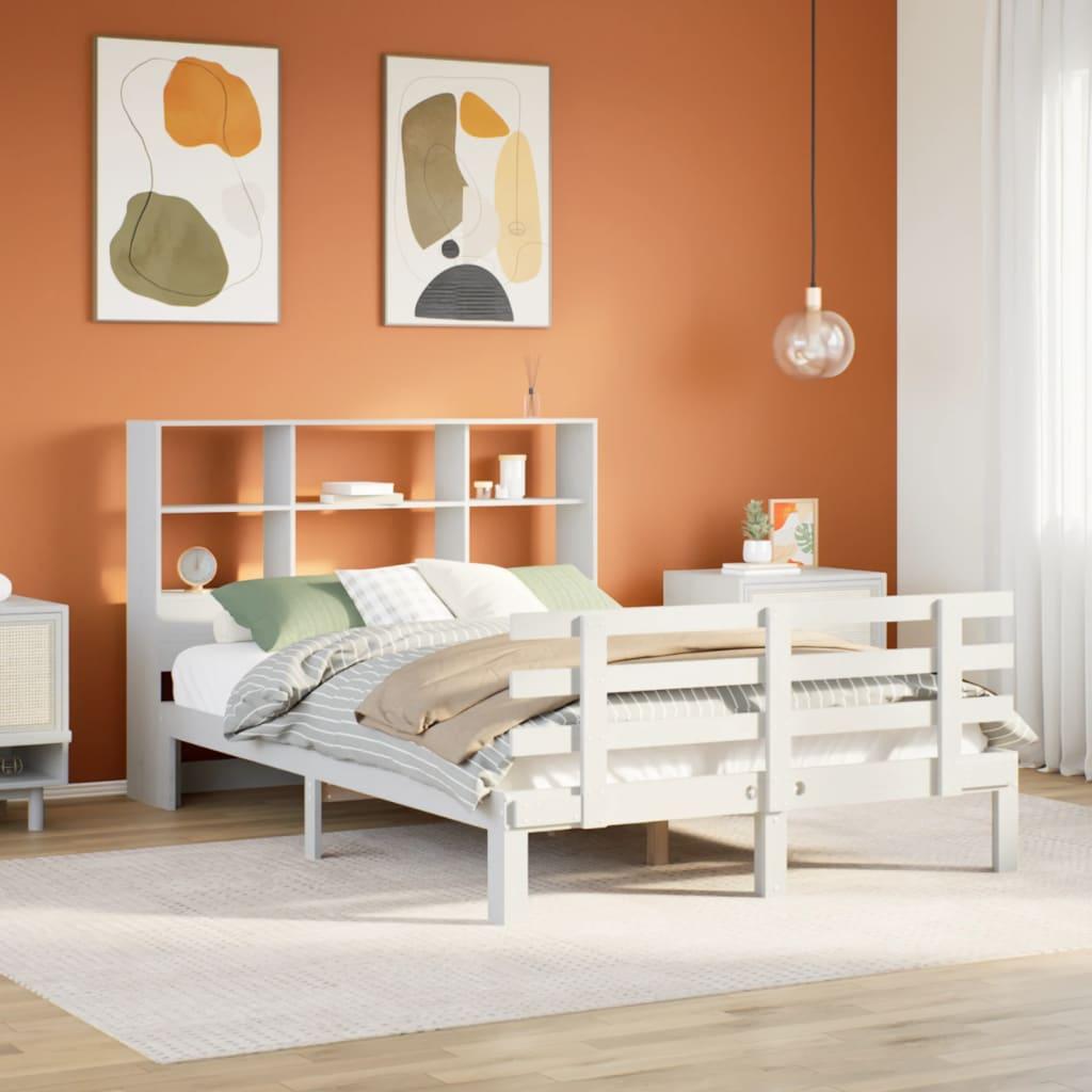 Seng med reol uden madras 160x200 cm massivt fyrretræ hvid billede