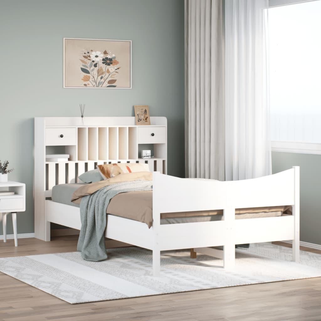 Sengeramme uden madras 135x190 cm massivt fyrretræ hvid billede