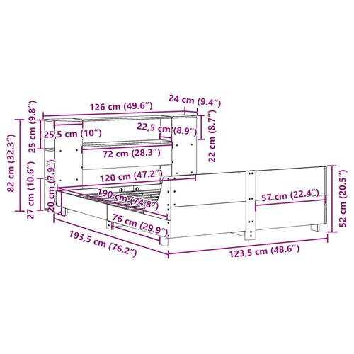 Sengeramme uden madras 120x190 cm massivt fyrretræ hvid