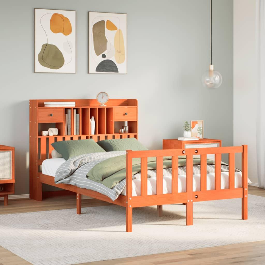 Seng med reol 135x190 cm i massivt fyrretræ - gyldenbrun