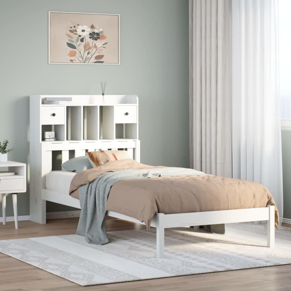 Seng med reol uden madras 90x200 cm massivt fyrretræ hvid billede
