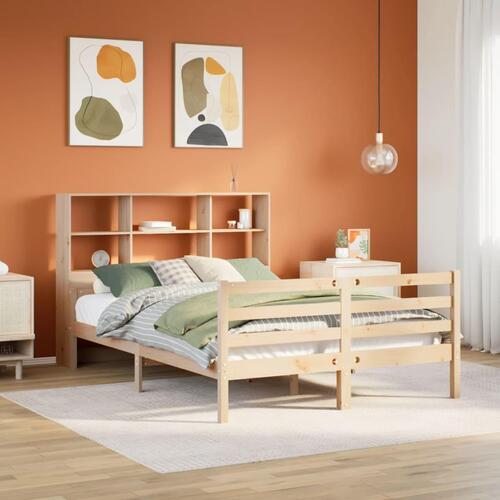 Seng med reol uden madras 135x190 cm massivt fyrretræ