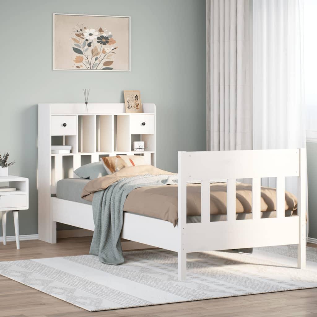 Sengeramme uden madras 90x190 cm massivt fyrretræ hvid billede