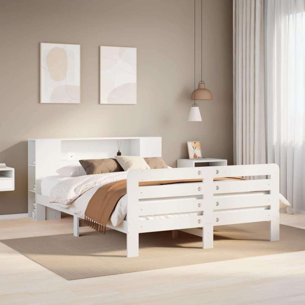 Sengeramme uden madras 135x190 cm massivt fyrretræ hvid billede