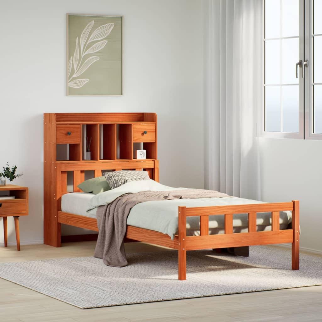 Seng med reol uden madras 75x190 cm massivt fyrretræ gyldenbrun billede