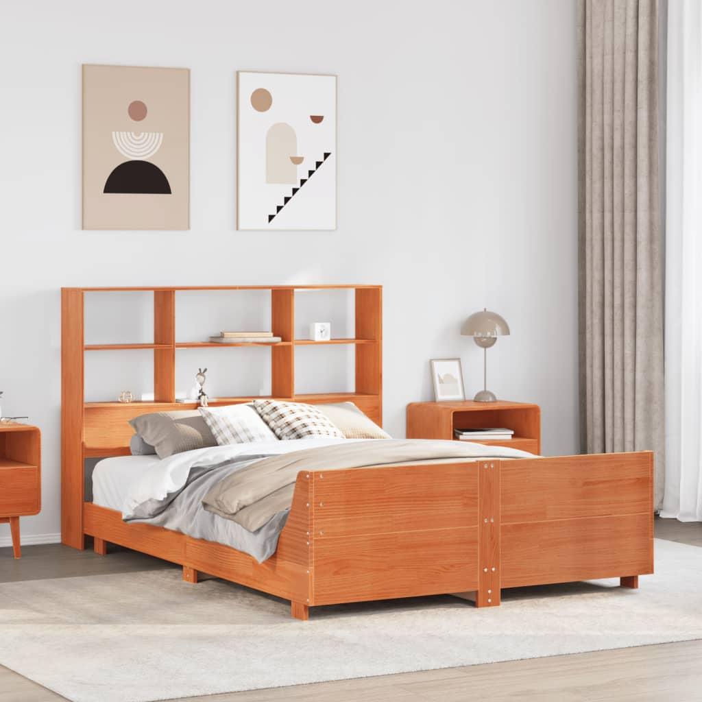 Sengeramme med opbevaringsgavl 120x200 cm - massivt fyrretræ, gyldenbrun billede