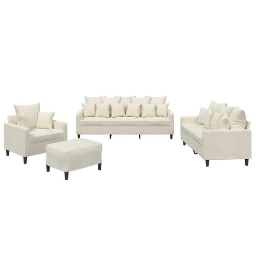 Sofasæt 4 dele med hynder velour cremefarvet