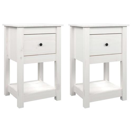 Sengeborde 2 stk. 40x35x61,5 cm massivt fyrretræ hvid