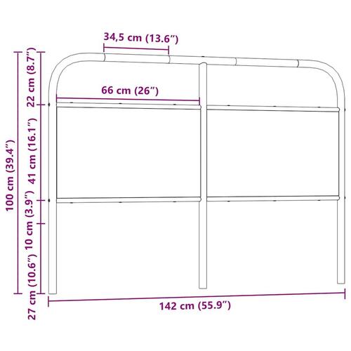 Sengegavl 135 cm stål og konstrueret træ sonoma-eg