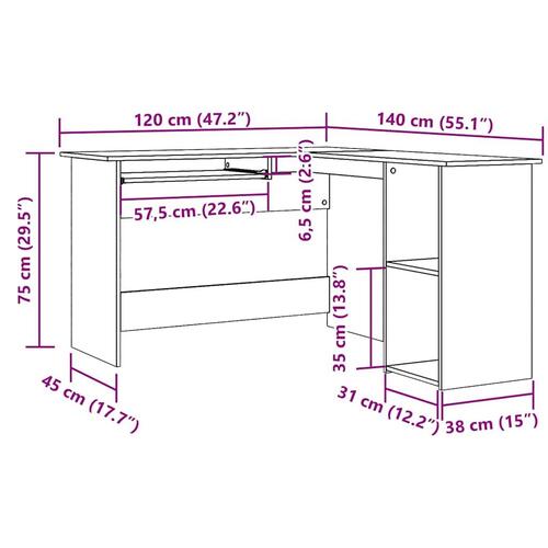 Hjørneskrivebord 120x140x75 cm konstrueret træ artisan egetræ