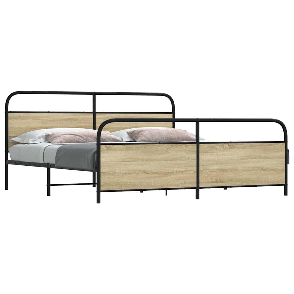 Sengeramme 183×213 cm i metal - sonoma eg, med hoved- og fodgærde