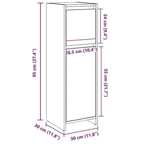 Badeværelsesskab 30x30x95 cm konstrueret træ betongrå