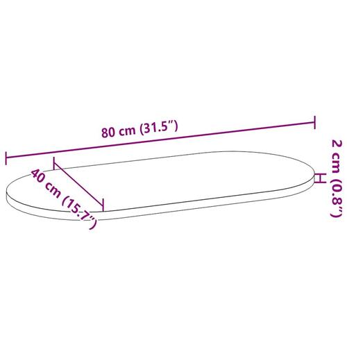 Bordplade 80x40x2 cm massivt egetræ oval
