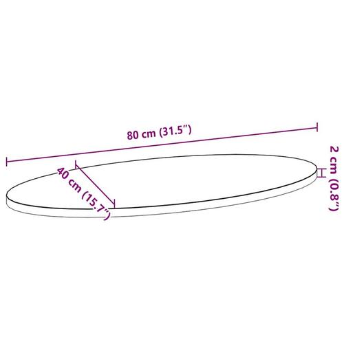 Bordplade 80x40x2 cm massivt egetræ oval
