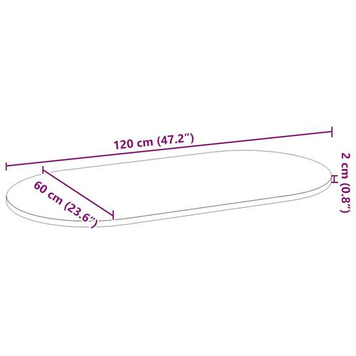 Bordplade 120x60x2 cm massivt egetræ oval