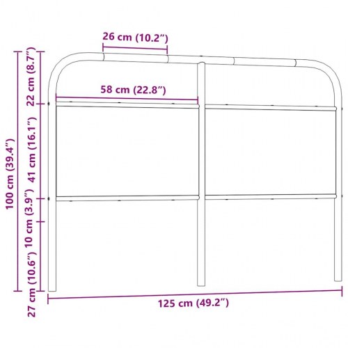 Sengegavl 120 cm stål og konstrueret træ røget egetræsfarve