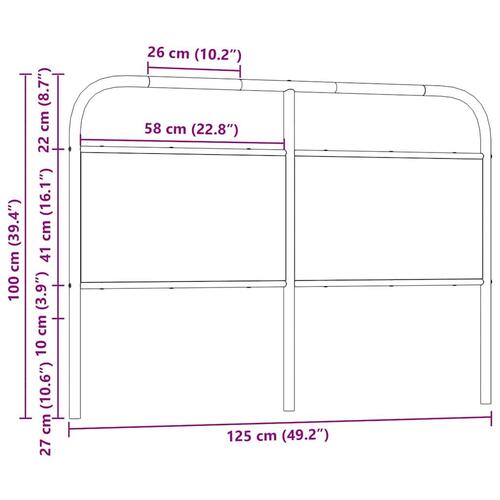 Sengegavl 120 cm stål og konstrueret træ sonoma-eg