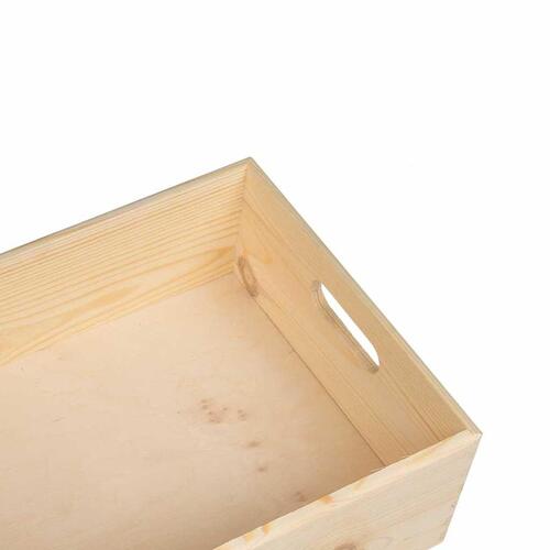 Trækasse med håndtag 40x30x13 cm massivt træ fyrretræ