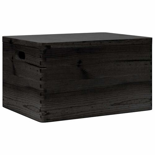 Trækasse med låg og håndtag sort 40x30x23cm massivt fyrretræ
