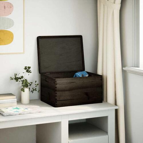 Trækasse med låg og håndtag sort 40x30x23cm massivt fyrretræ
