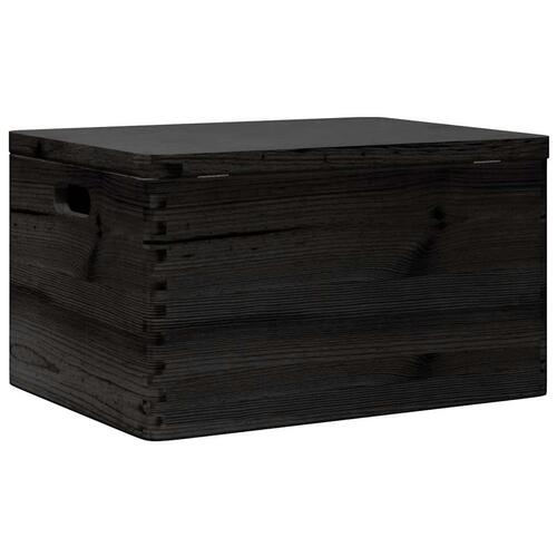 Trækasse med låg og håndtag sort 40x30x23cm massivt fyrretræ