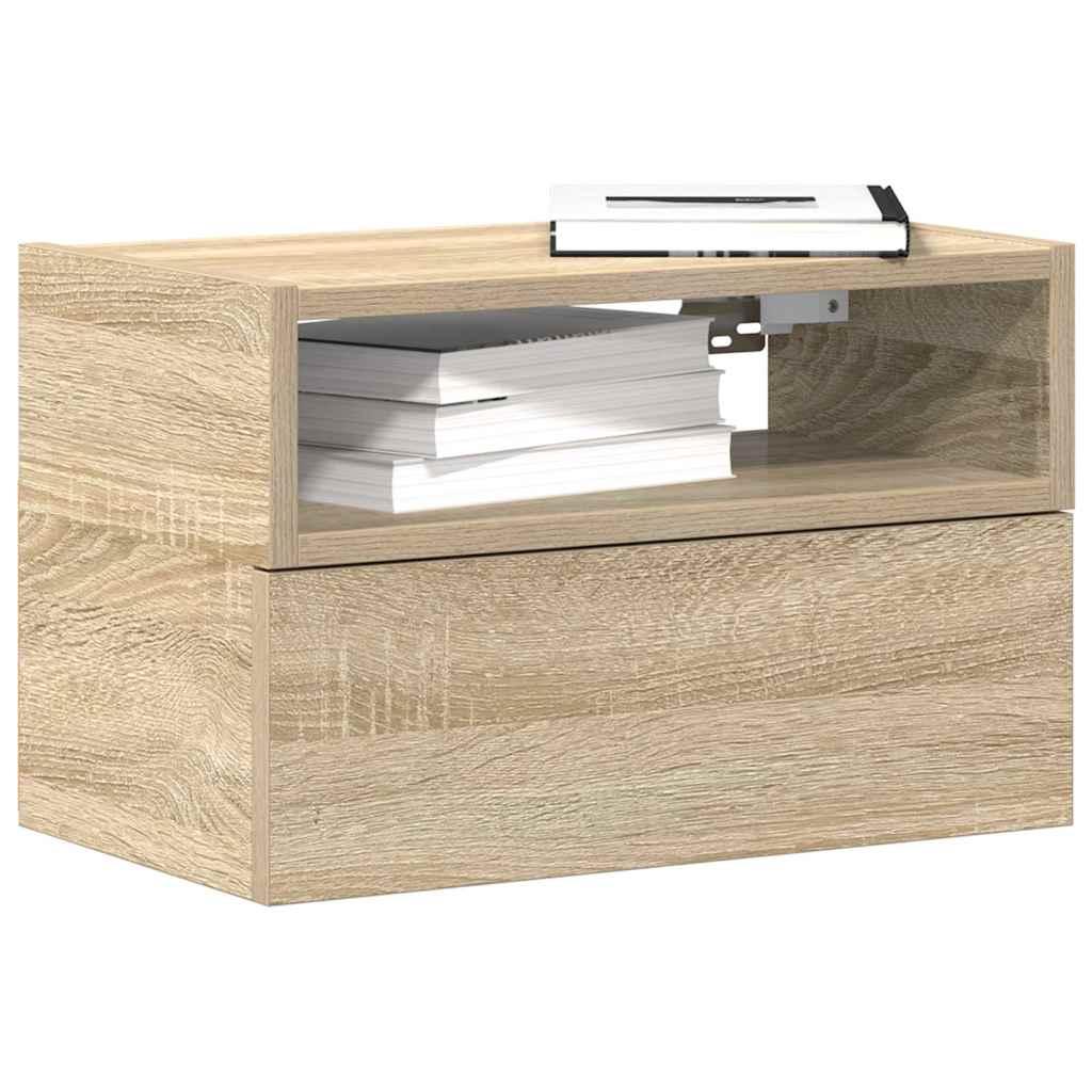 Væghængte sengeborde 2 stk. 45x26x28,5 cm sonoma-eg billede