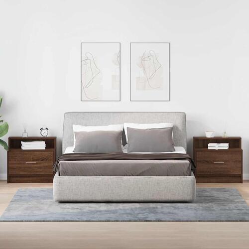 Sengeborde med skuffe 2 stk. 51x31x47 cm brun egetræsfarve
