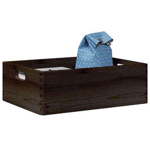 Trækasse med håndtag sort 40x30x13 cm massivt træ fyrretræ