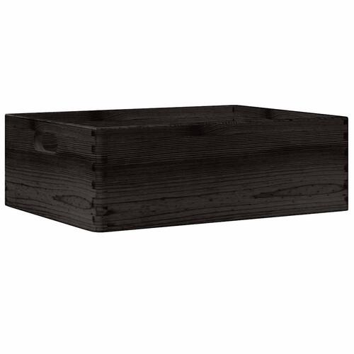 Trækasse med håndtag sort 40x30x13 cm massivt træ fyrretræ
