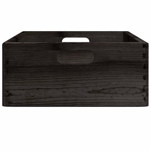 Trækasse med håndtag sort 40x30x13 cm massivt træ fyrretræ
