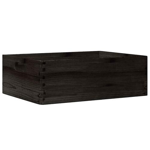 Trækasse med håndtag sort 40x30x13 cm massivt træ fyrretræ