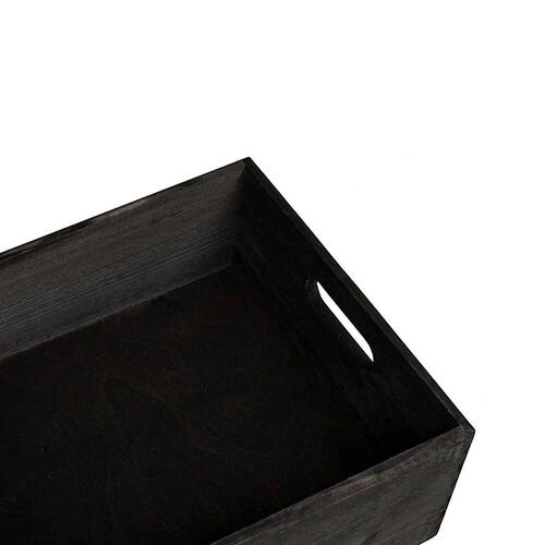 Trækasse med håndtag sort 40x30x13 cm massivt træ fyrretræ