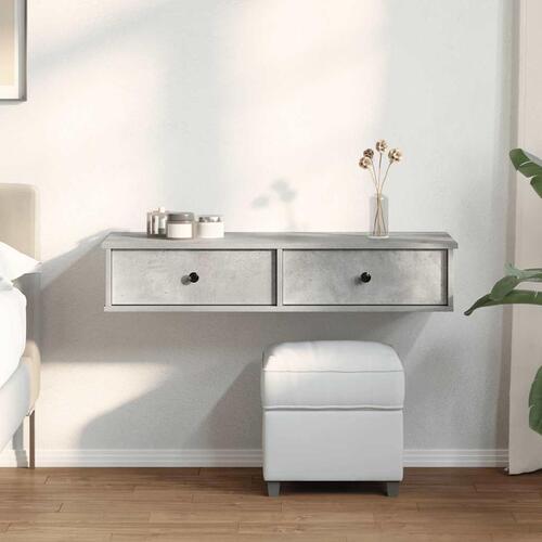Væghylde med skuffer 100x37,5x19 cm konstrueret træ betongrå