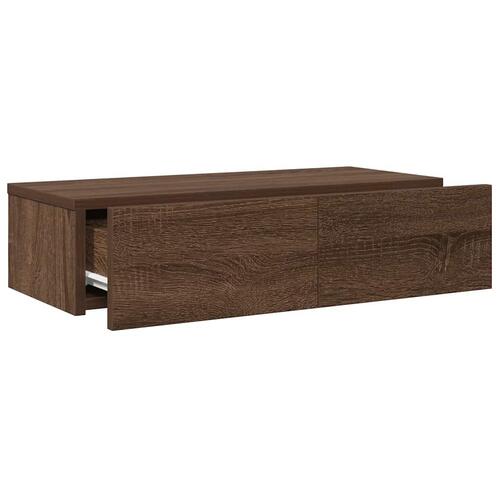 Væghylde med skuffer 60x26,5x15 cm konstrueret træ brun eg