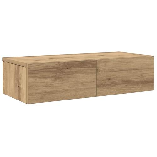 Væghylde med skuffer 60x26,5x15 cm konstrueret træ egetræsfarve