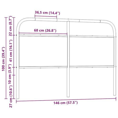 Sengegavl 140 cm stål og konstrueret træ sonoma-eg