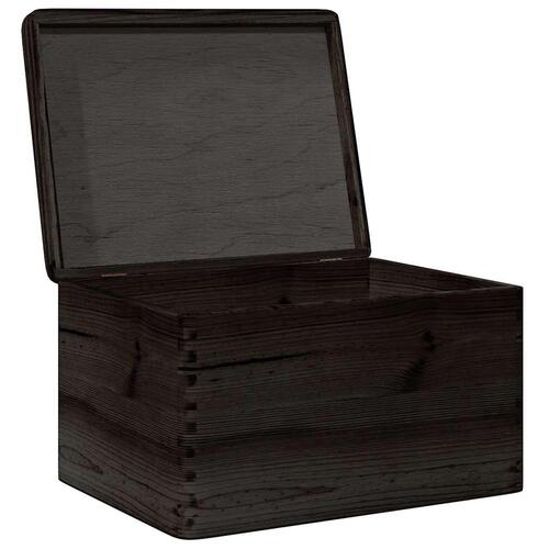 Trækasse med låg sort 40x30x23 cm massivt træ fyrretræ