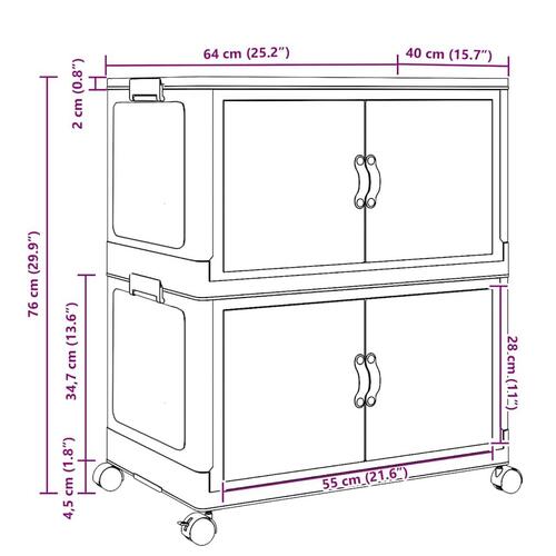 Stabelbar opbevaringskasse med hjul 2-etagers 75 L 64x40x76 cm
