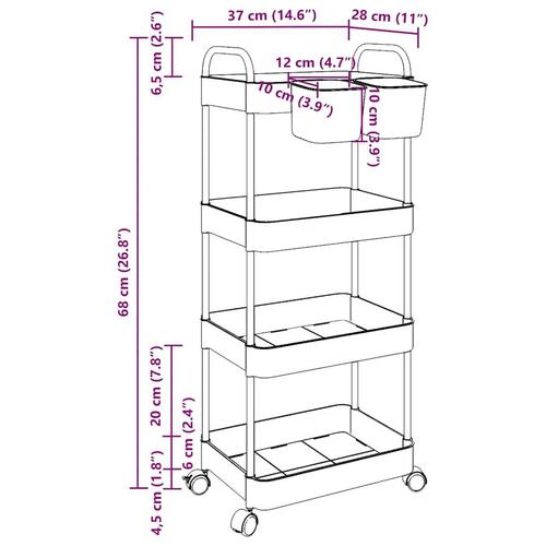 Opbevaringsvogn i 4 niveauer transparent 37x28x95 cm akryl