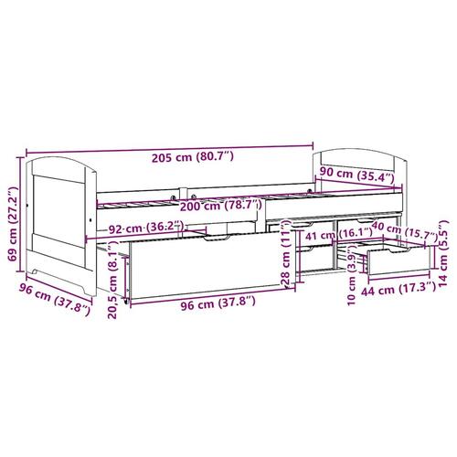 Daybed med 5 skuffer uden madras IRUN hvid og lyserød 90x200 cm