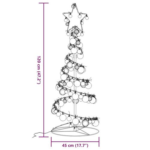 Lysende juletræ med kugler 80 LED'er 120 cm varmt hvidt lys