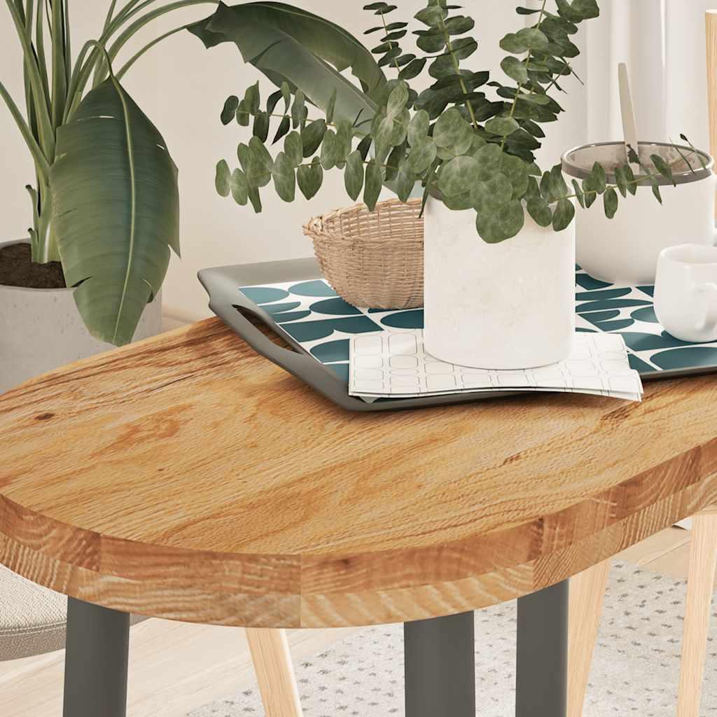 Bordplade 80x40x4 cm massivt egetræ oval lysebrun