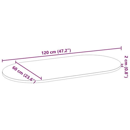 Bordplade 120x60x2 cm massivt egetræ oval lysebrun