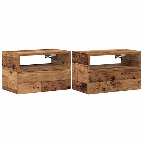 Væghængte sengeborde 2 stk. 45x26x28,5 cm antikt trælook