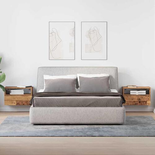 Væghængte sengeborde 2 stk. 45x26x28,5 cm antikt trælook