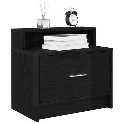 Sengebord med skuffe 51x31x47 cm sort-eg