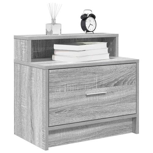 Sengeborde med skuffe 2 stk. 51x31x47 cm grå sonoma-eg