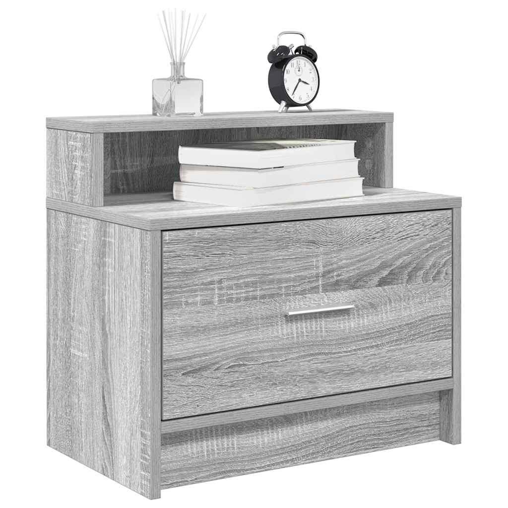 Sengeborde med skuffe 2 stk. 51x31x47 cm grå sonoma-eg