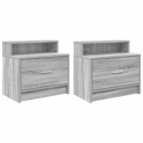 Sengeborde med skuffe 2 stk. 51x31x47 cm grå sonoma-eg